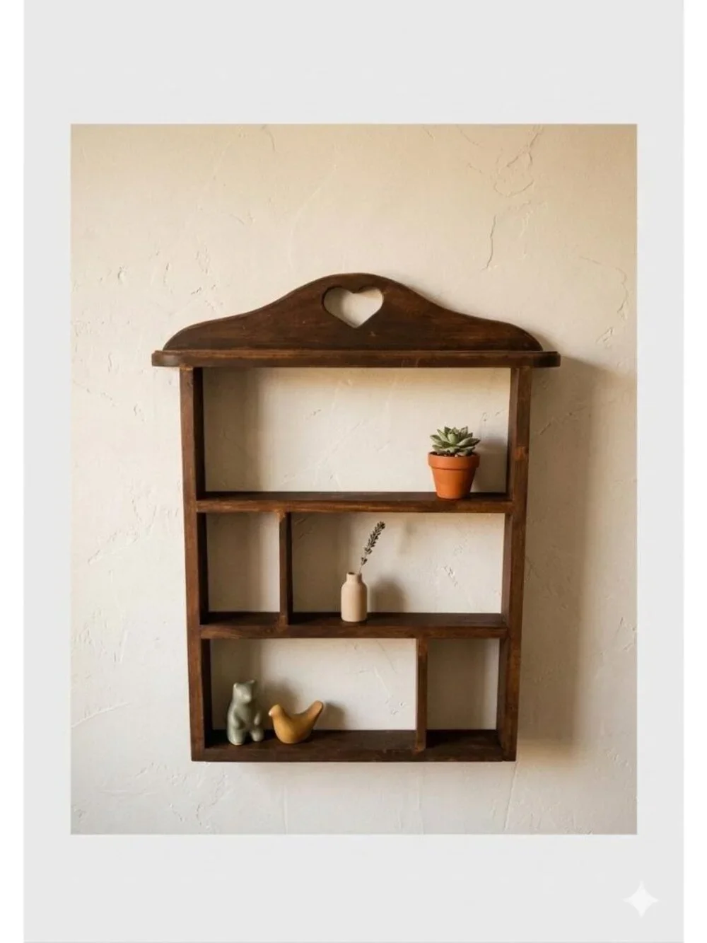 Trinket Shelf with Heart Cutout Dark Walnut Wood Wall Shelf for Altar Crystals